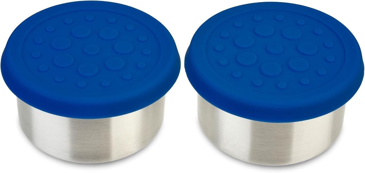 imageLunchBots 25 oz Stainless Steel Dressing Container for Condiments Dips Snacks Dipping Sauce Cups with Silicone Lid Fits in Lunch Bags and Bento Boxes Set of 2 GreenBlue