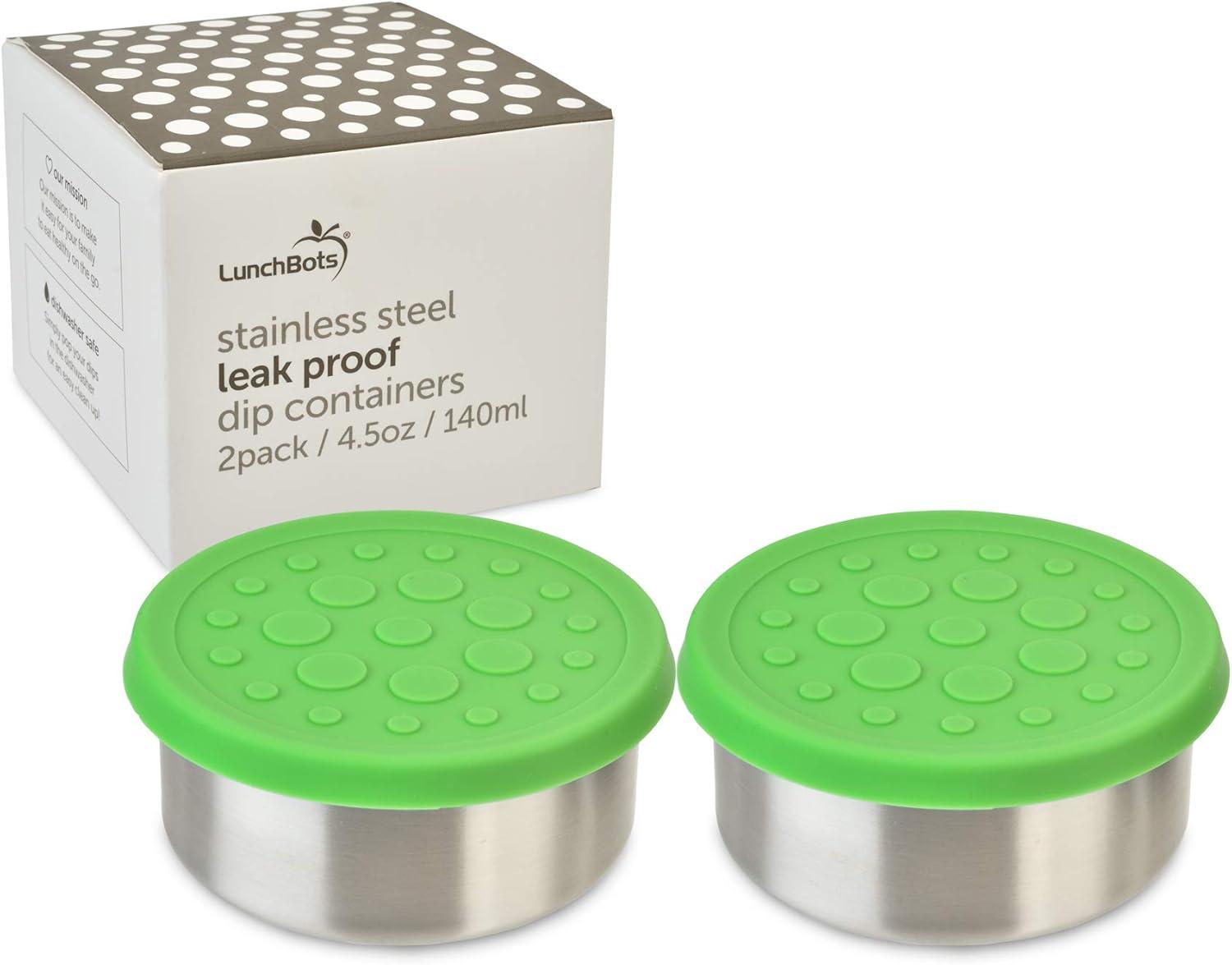 imageLunchBots 25 oz Stainless Steel Dressing Container for Condiments Dips Snacks Dipping Sauce Cups with Silicone Lid Fits in Lunch Bags and Bento Boxes Set of 2 GreenGreen