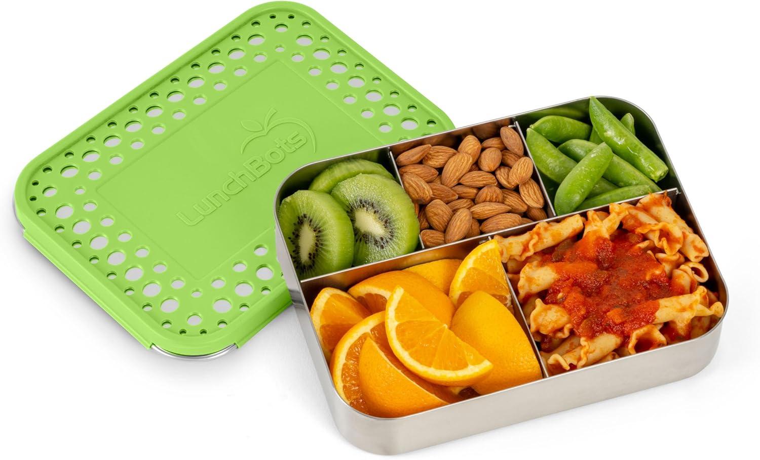 imageLunchBots Large Cinco Stainless Steel Lunch Container Five Section Design Holds a Variety of Foods Metal Bento Box Dishwasher Safe Stainless LidGreen