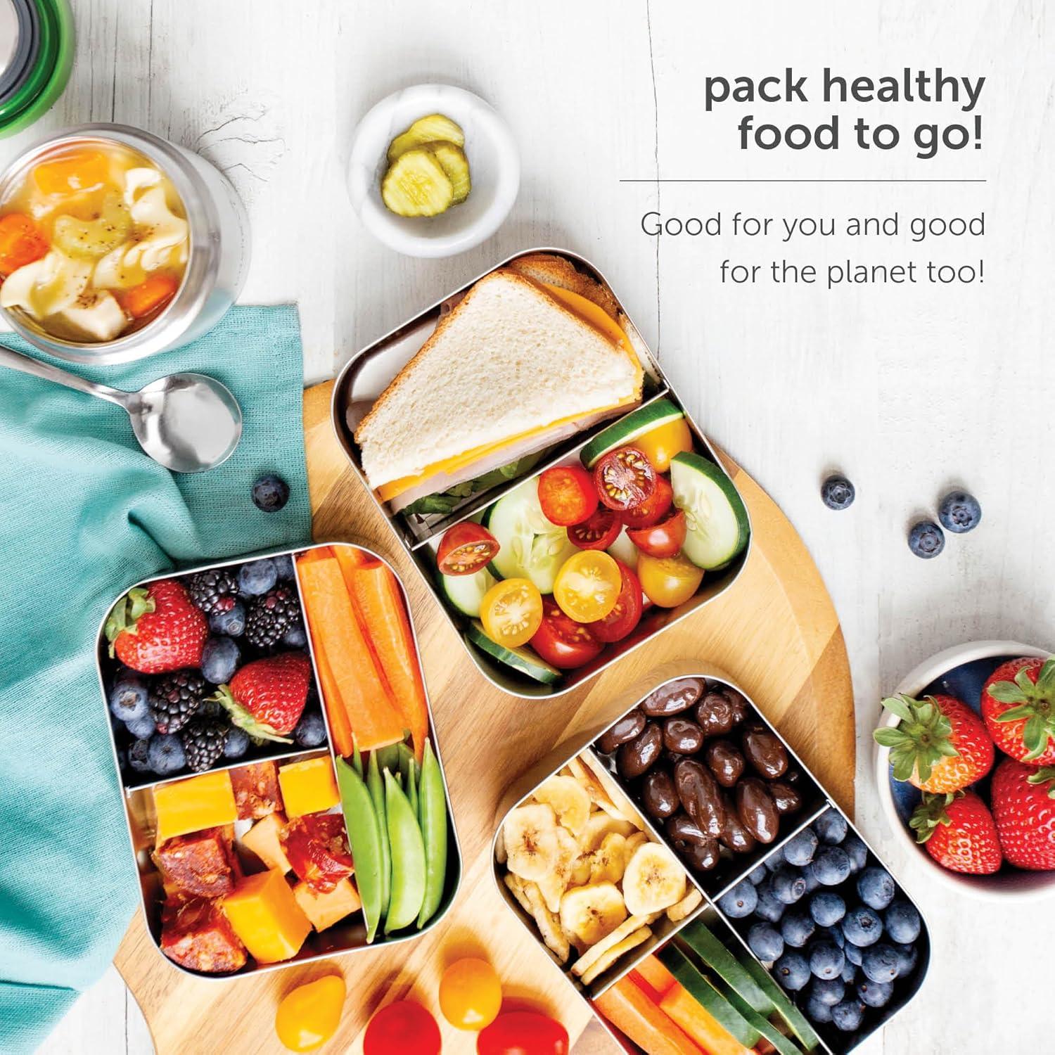 imageLunchBots Large Cinco Stainless Steel Lunch Container Five Section Design Holds a Variety of Foods Metal Bento Box Dishwasher Safe Stainless LidPink Dots