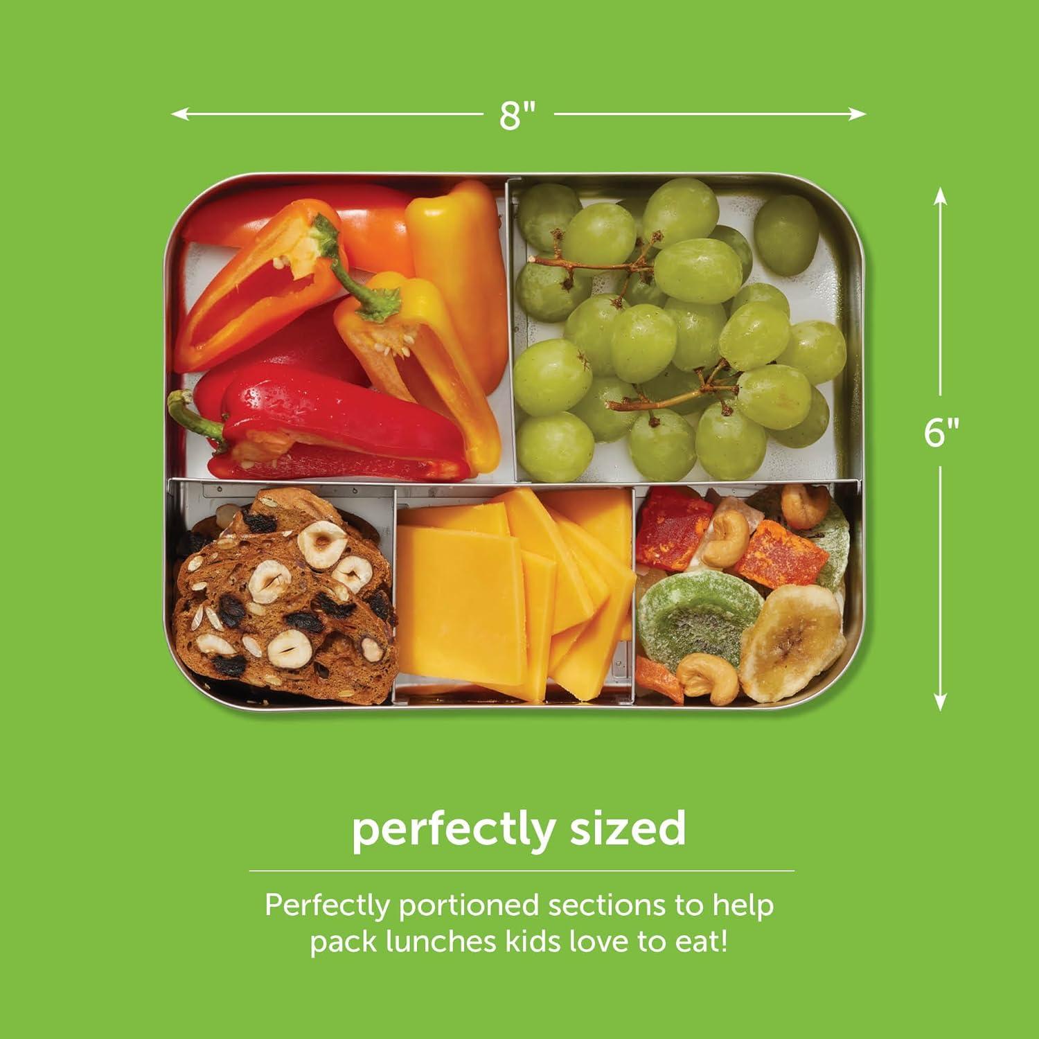 imageLunchBots Large Cinco Stainless Steel Lunch Container Five Section Design Holds a Variety of Foods Metal Bento Box Dishwasher Safe Stainless LidPink Dots