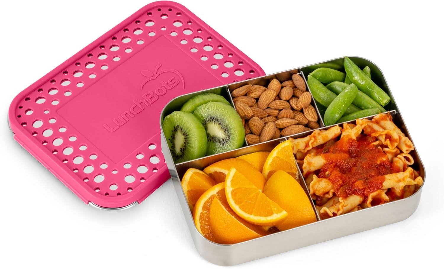 imageLunchBots Large Cinco Stainless Steel Lunch Container Five Section Design Holds a Variety of Foods Metal Bento Box Dishwasher Safe Stainless LidPink Dots