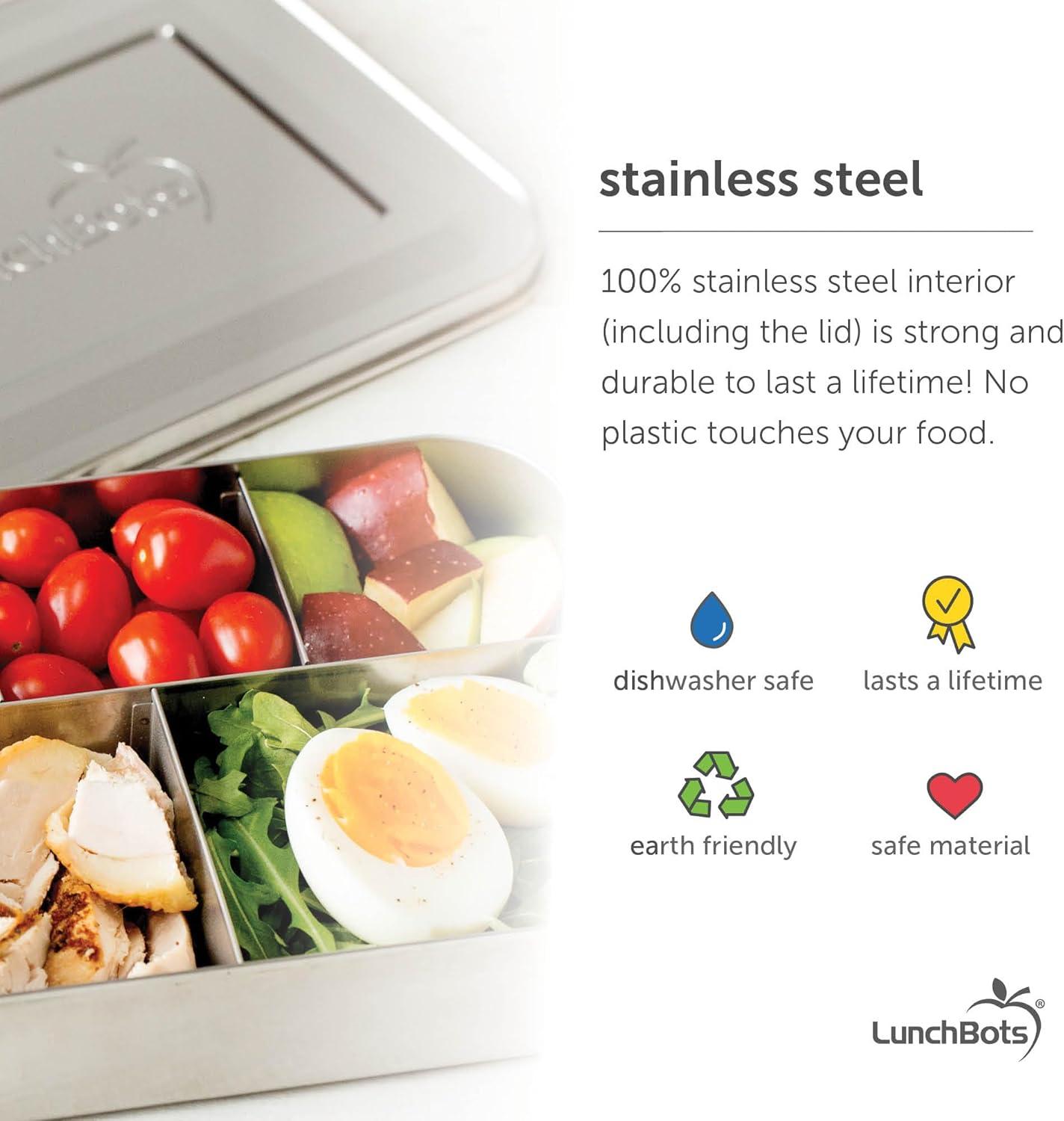 imageLunchBots Large Cinco Stainless Steel Lunch Container Five Section Design Holds a Variety of Foods Metal Bento Box Dishwasher Safe Stainless LidPink Dots