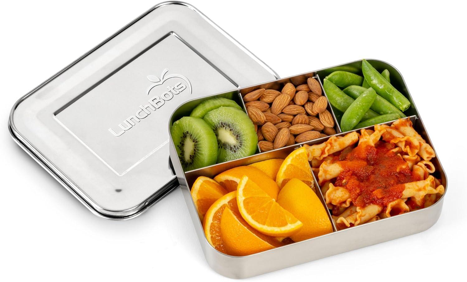 imageLunchBots Large Cinco Stainless Steel Lunch Container Five Section Design Holds a Variety of Foods Metal Bento Box Dishwasher Safe Stainless LidStainless Steel