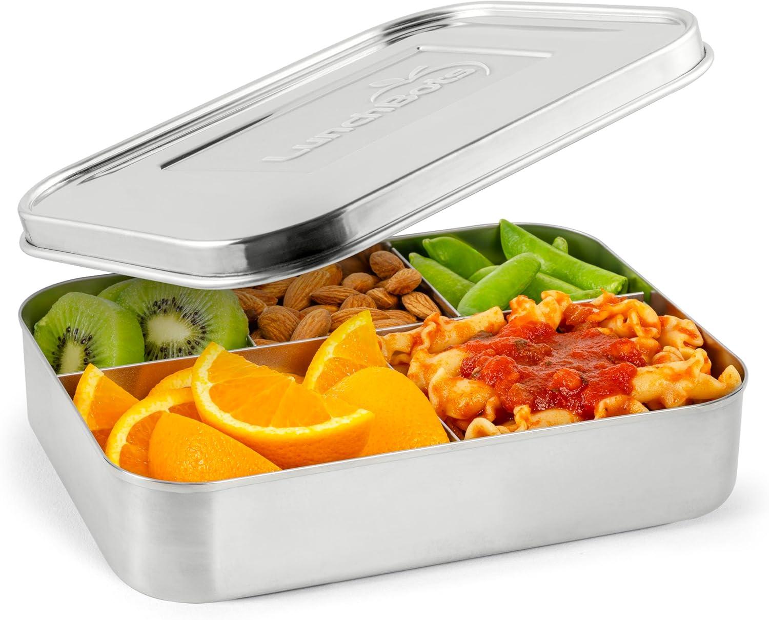 imageLunchBots Large Cinco Stainless Steel Lunch Container Five Section Design Holds a Variety of Foods Metal Bento Box Dishwasher Safe Stainless LidStainless Steel