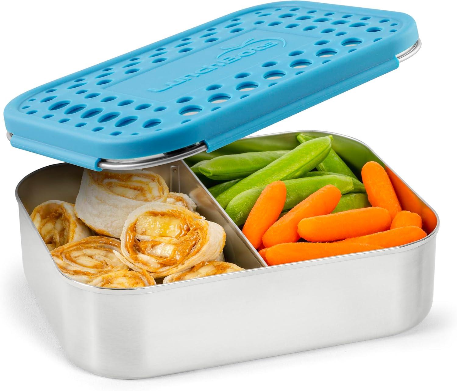 imageLunchBots Medium Uno Stainless Steel Sandwich Container Open Design for Wraps Salads or a Small Meal EcoFriendly Dishwasher Safe and BPAFree Stainless SteelAqua Dots