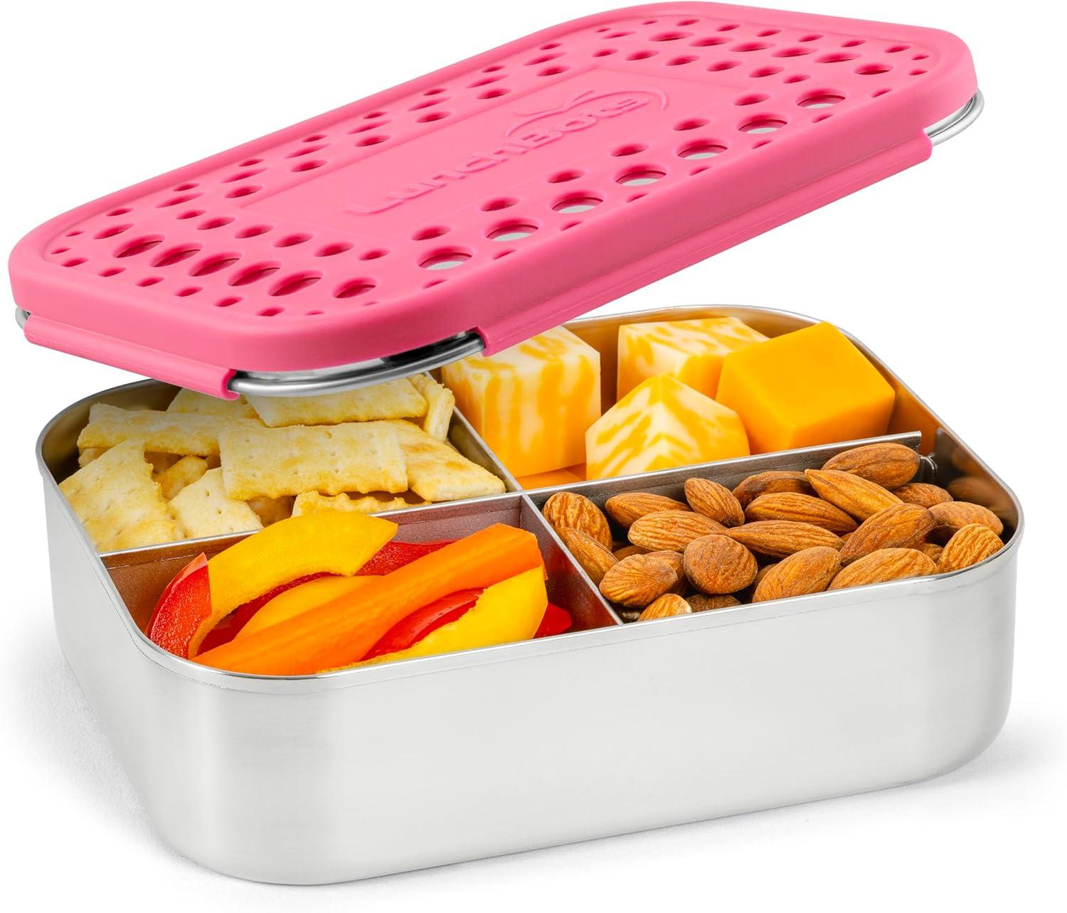 imageLunchBots Medium Uno Stainless Steel Sandwich Container Open Design for Wraps Salads or a Small Meal EcoFriendly Dishwasher Safe and BPAFree Stainless SteelPink Dots