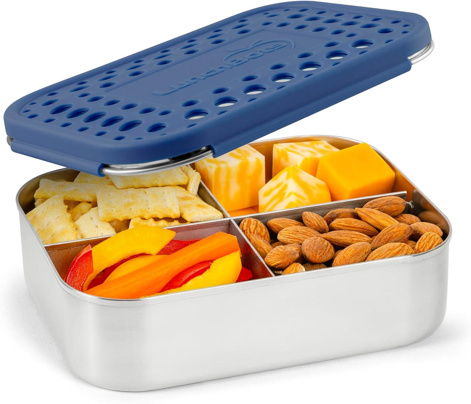 imageLunchBots Medium Uno Stainless Steel Sandwich Container Open Design for Wraps Salads or a Small Meal EcoFriendly Dishwasher Safe and BPAFree Stainless SteelBlue Dots