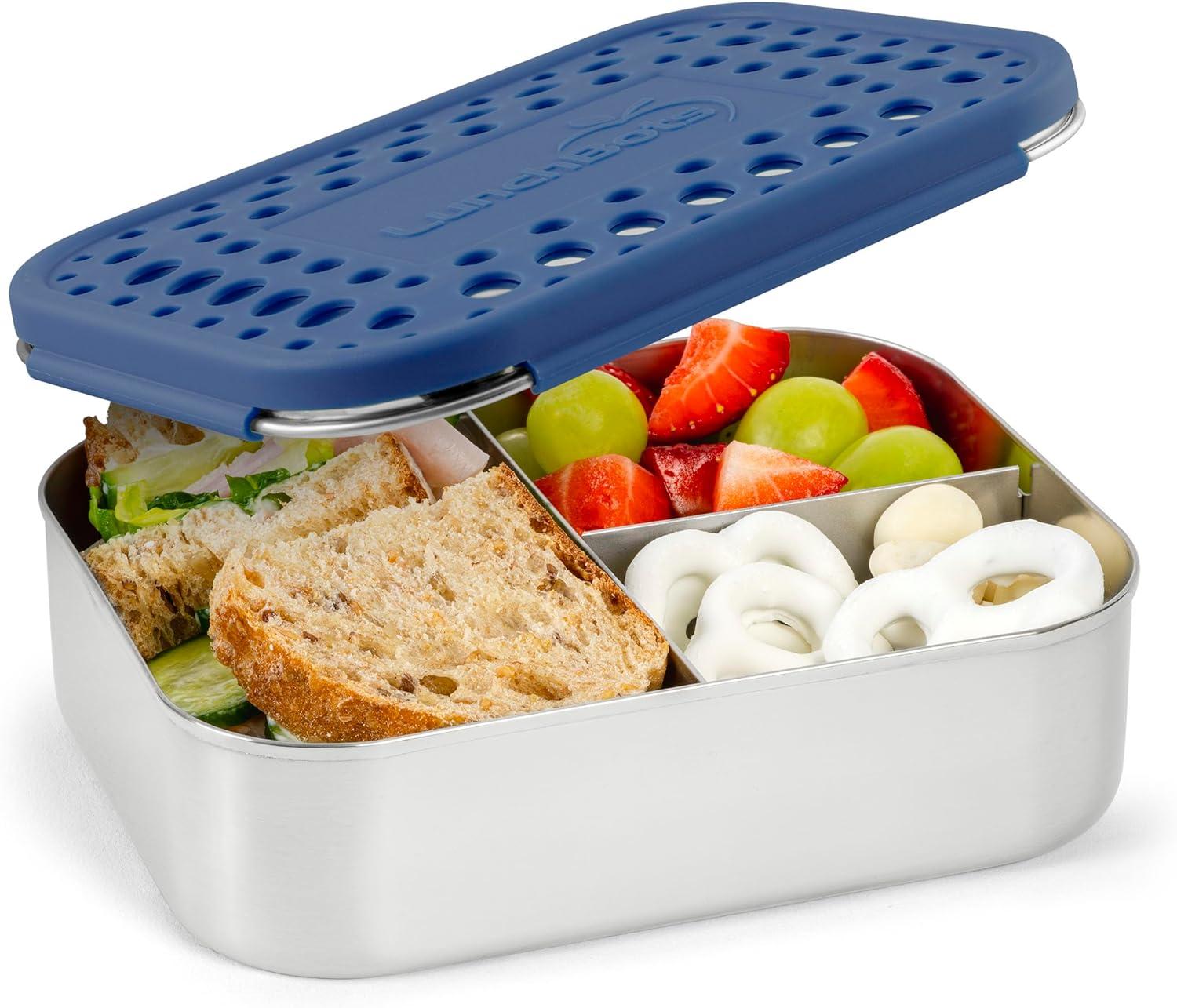imageLunchBots Medium Uno Stainless Steel Sandwich Container Open Design for Wraps Salads or a Small Meal EcoFriendly Dishwasher Safe and BPAFree Stainless SteelBlue Dots