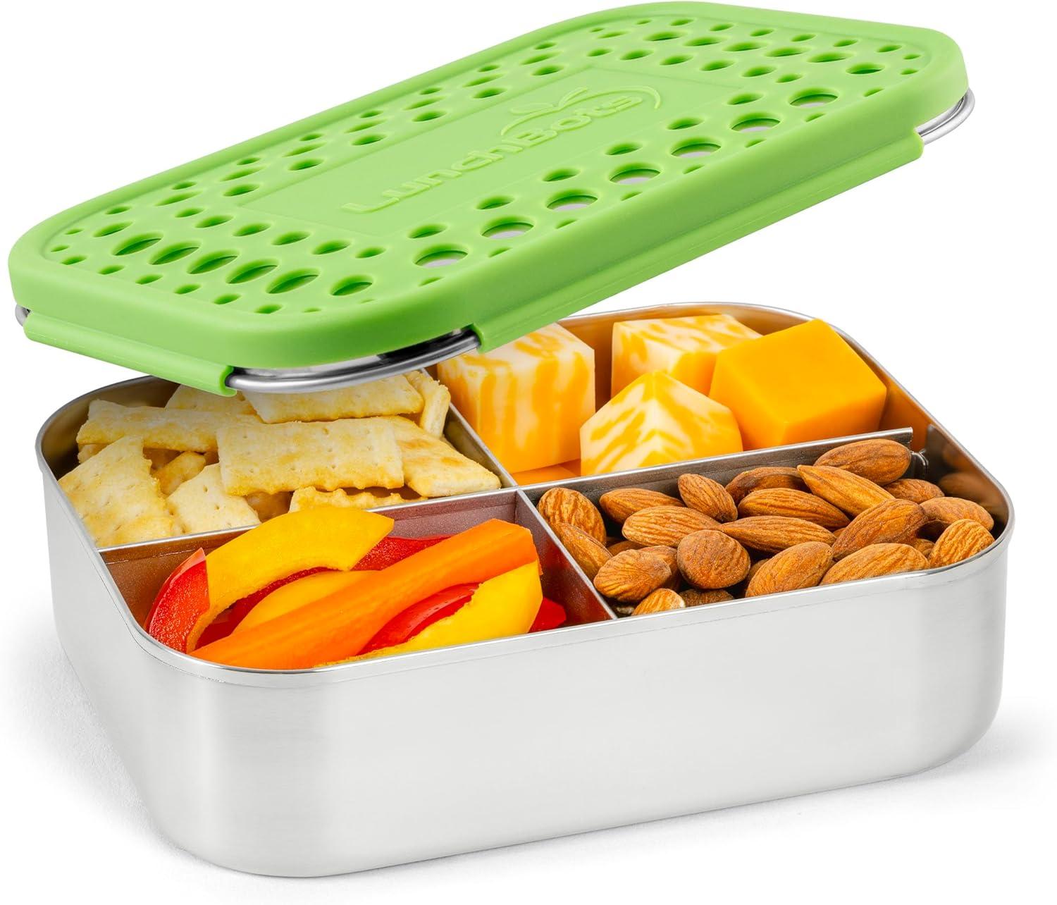 imageLunchBots Medium Uno Stainless Steel Sandwich Container Open Design for Wraps Salads or a Small Meal EcoFriendly Dishwasher Safe and BPAFree Stainless SteelGreen Dots
