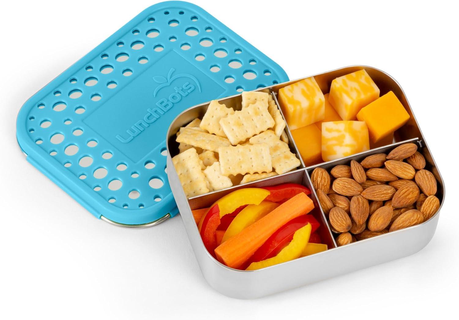 imageLunchBots Medium Uno Stainless Steel Sandwich Container Open Design for Wraps Salads or a Small Meal EcoFriendly Dishwasher Safe and BPAFree Stainless SteelAqua Dots