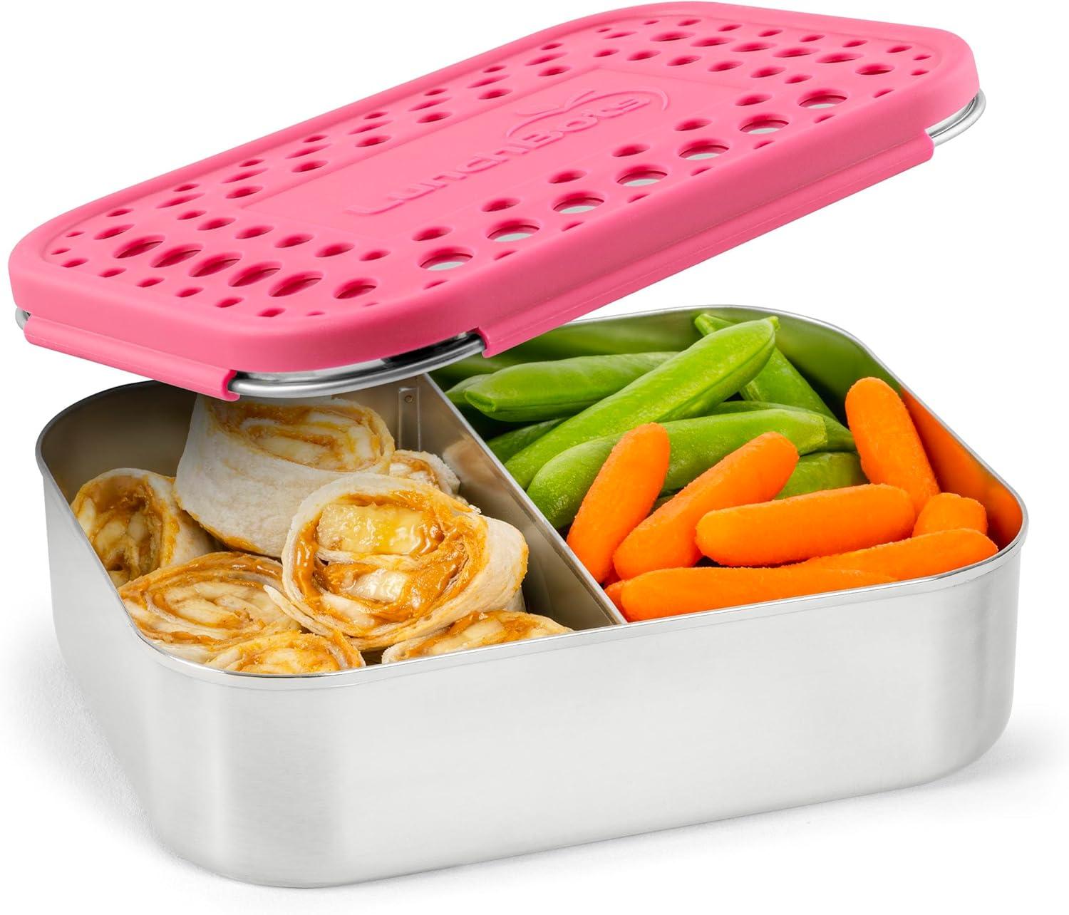 imageLunchBots Medium Uno Stainless Steel Sandwich Container Open Design for Wraps Salads or a Small Meal EcoFriendly Dishwasher Safe and BPAFree Stainless SteelPink Dots