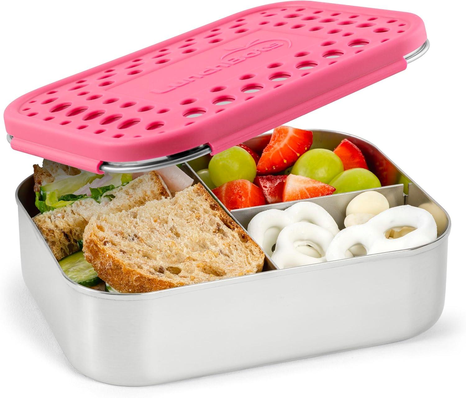 imageLunchBots Medium Uno Stainless Steel Sandwich Container Open Design for Wraps Salads or a Small Meal EcoFriendly Dishwasher Safe and BPAFree Stainless SteelPink Dots