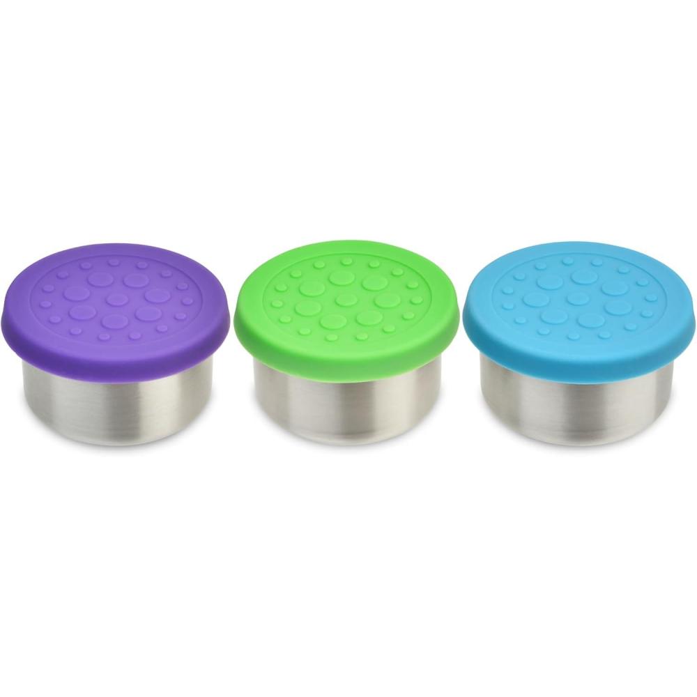 imageLunchBots 15 oz Stainless Steel Dressing Container for Condiments Dips Snacks Dipping Sauce Cups with Silicone Lid Fits in Lunch Bags and Bento Boxes Set of 3 FloralFloral