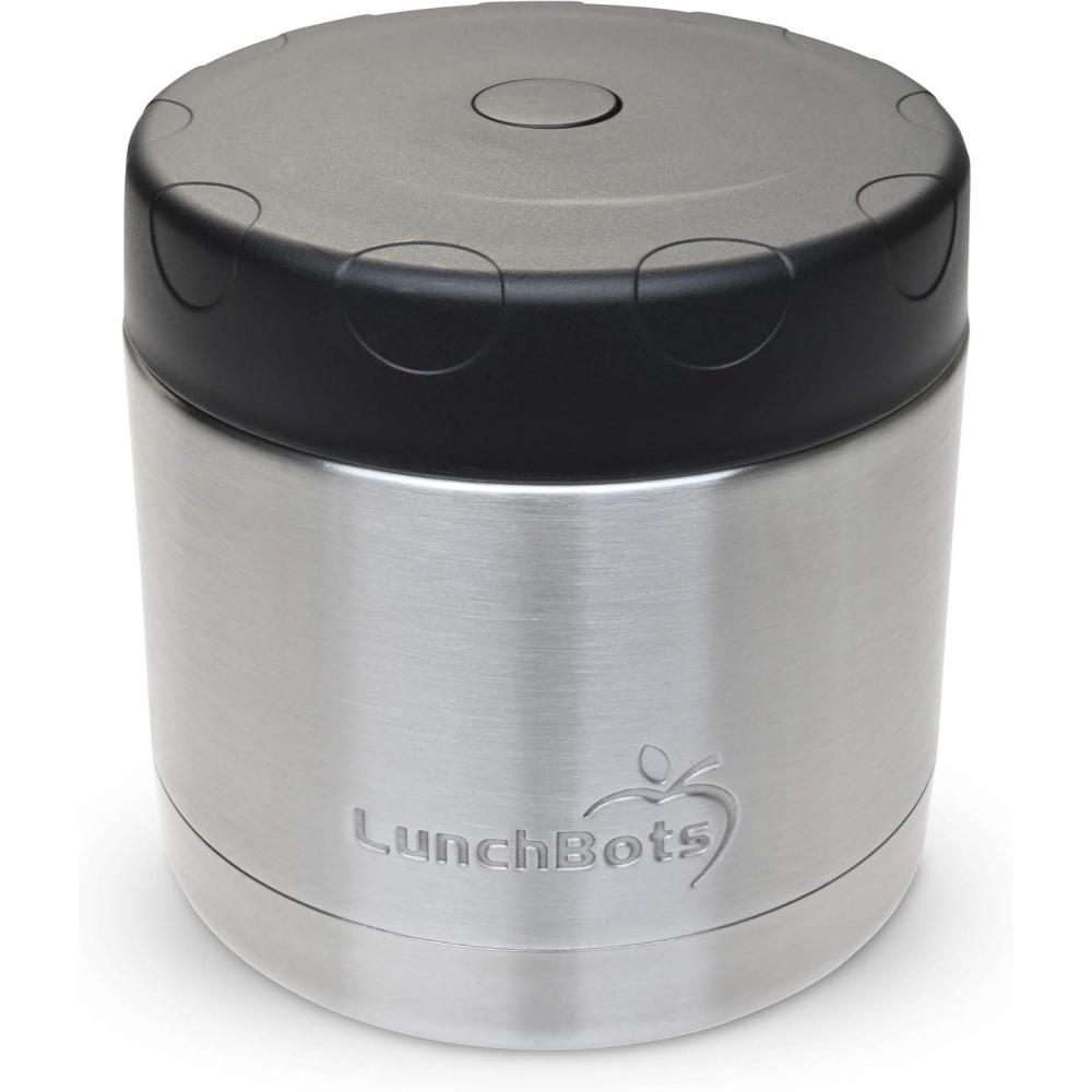 imageLunchBots 16oz thermos Stainless Steel Wide Mouth Insulated thermos With Vented Lid Keeps Food Hot or Cold for Hours LeakProof Portable Thermal Food Jar is Ideal for Soup 16 ounce AquaBlack