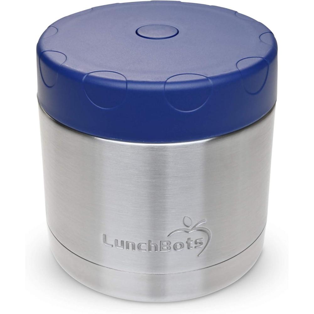 imageLunchBots 16oz thermos Stainless Steel Wide Mouth Insulated thermos With Vented Lid Keeps Food Hot or Cold for Hours LeakProof Portable Thermal Food Jar is Ideal for Soup 16 ounce AquaNavy