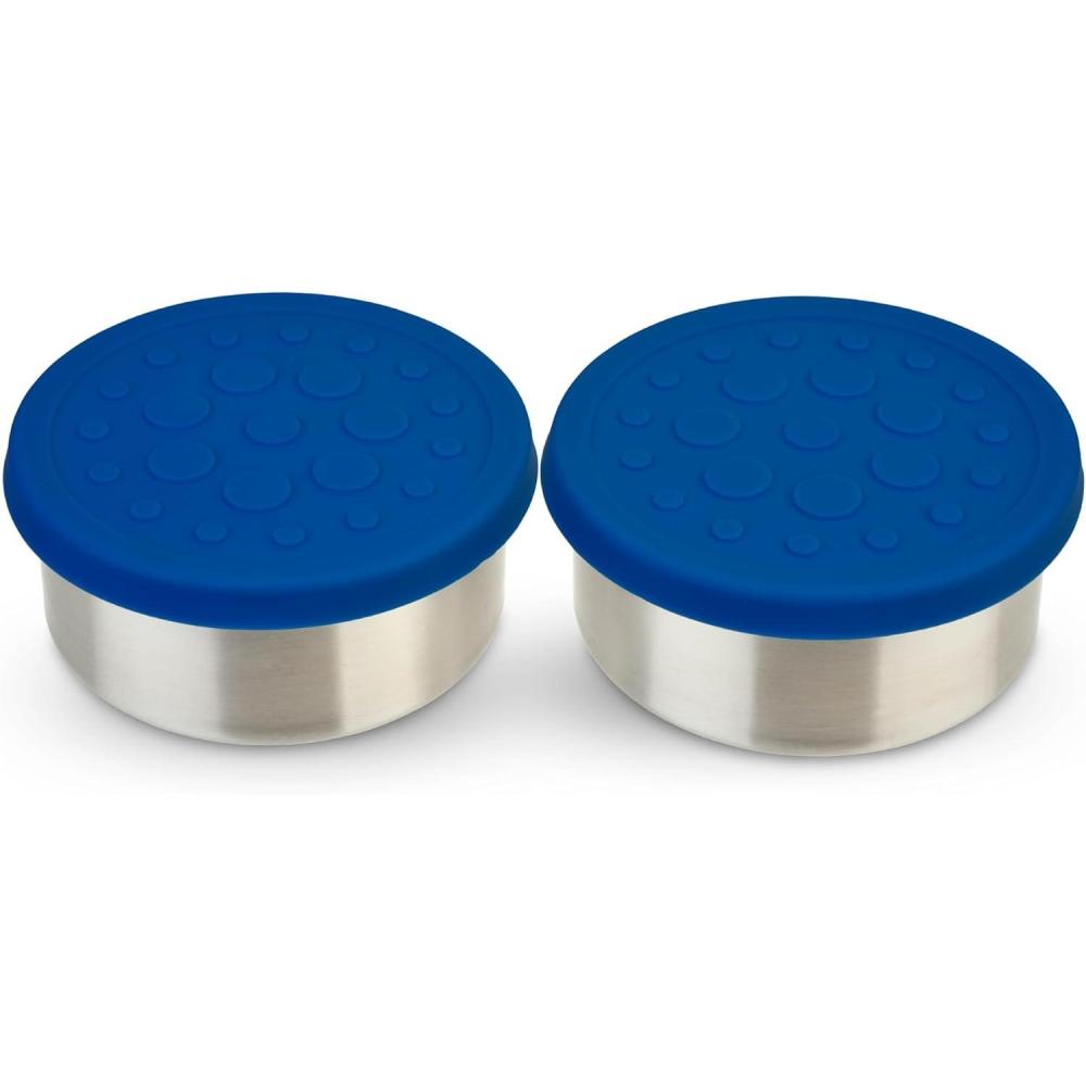 imageLunchBots 25 oz Stainless Steel Dressing Container for Condiments Dips Snacks Dipping Sauce Cups with Silicone Lid Fits in Lunch Bags and Bento Boxes  Set of 2 GreenBlue