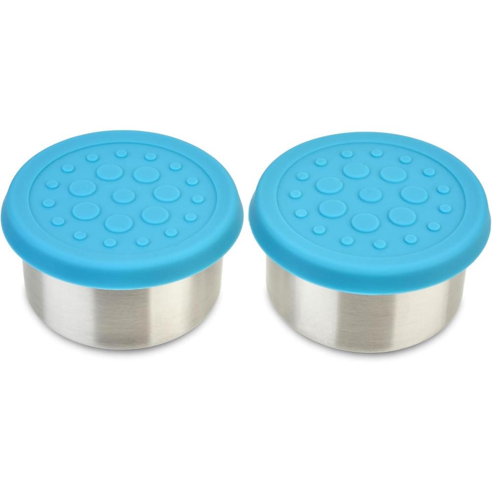imageLunchBots 25 oz Stainless Steel Dressing Container for Condiments Dips Snacks Dipping Sauce Cups with Silicone Lid Fits in Lunch Bags and Bento Boxes Set of 2 GreenAqua