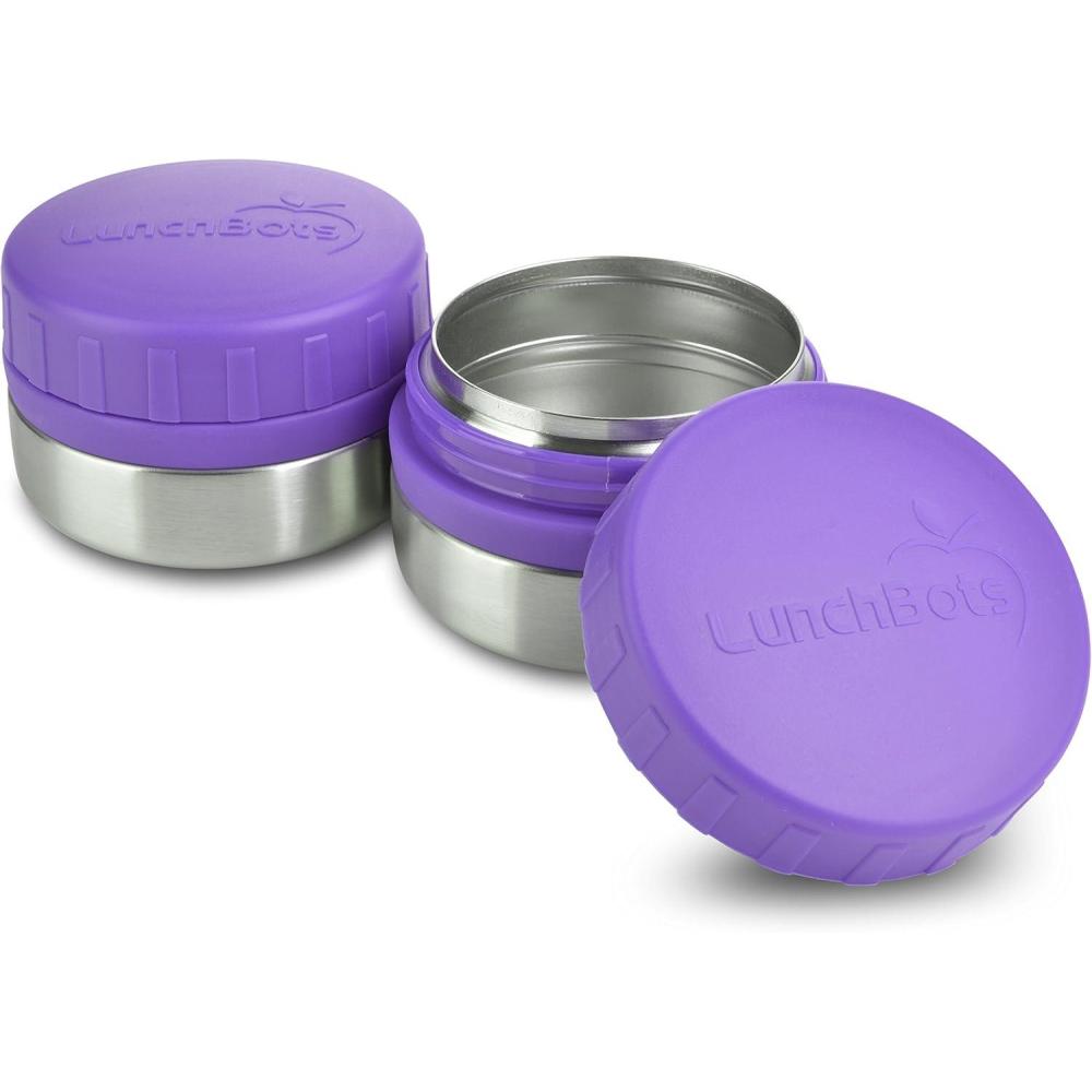 imageLunchBots Rounds Leak Proof 4 oz Stainless Snack Container Jar Set of 2 Green LidsPurple