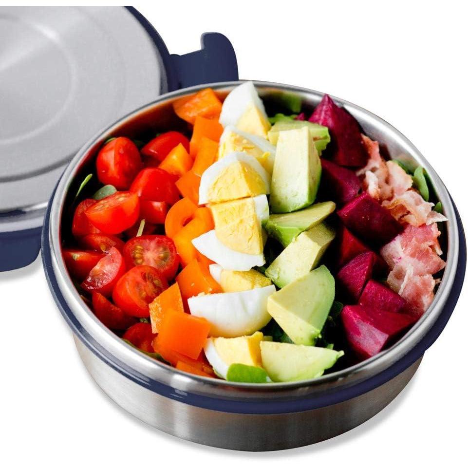 imageLunchBots Salad Bowl Lunch Container 3 Cup Leak Proof Lid Stainless Steel Inside Not Insulated BPA Free Dishwasher Safe Navy 3 cup