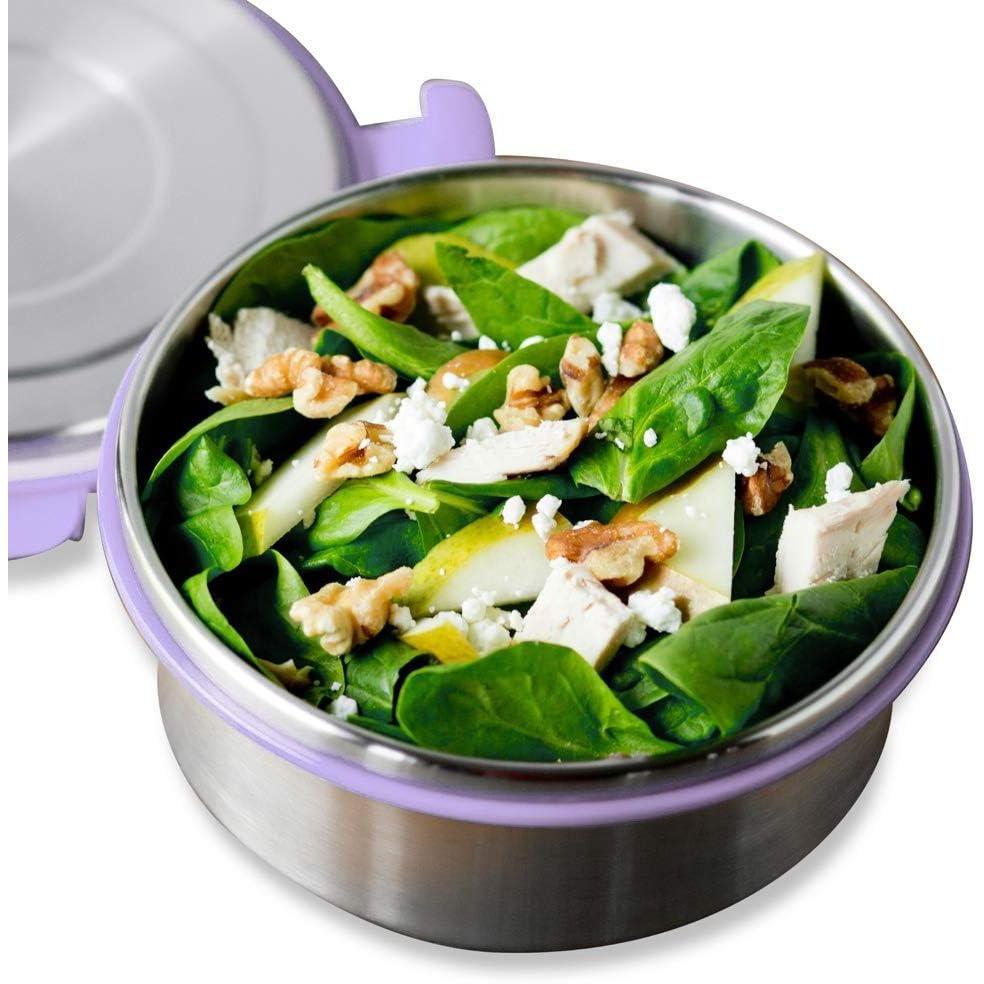 imageLunchBots Stainless Steel Salad Bowl with Click On Lid Lunch Containers for Adults and Children Reusable Lunch Container with a 4 Cup Capacity 32oz Lavender Lid