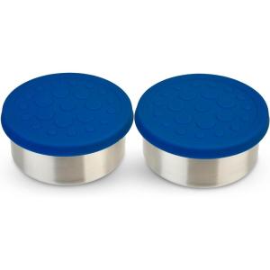 LunchBots 2.5 oz Stainless Steel Dressing Container for Condiments, Dips, Snacks, Dipping Sauce Cups with Silicone Lid, Fits in Lunch Bags and Bento Boxes – Set of 2 (Green)(Blue)