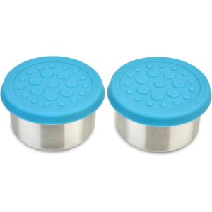LunchBots 2.5 oz Stainless Steel Dressing Container for Condiments, Dips, Snacks, Dipping Sauce Cups with Silicone Lid, Fits in Lunch Bags and Bento Boxes – Set of 2 (Green)(Aqua)