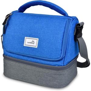 LunchBots Duplex Insulated Lunch Bag – Dual Section Design Fits Uno, Duo, Trio, Quad, Rounds, Bento Cinco Perfectly – Roomy Thermal Lunch Bag – Pink(Blue)