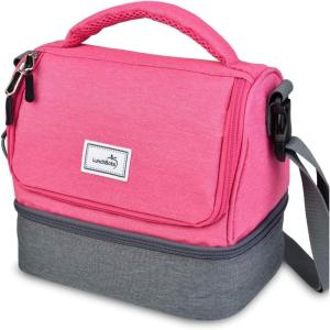 LunchBots Duplex Insulated Lunch Bag – Dual Section Design Fits Uno, Duo, Trio, Quad, Rounds, Bento Cinco Perfectly – Roomy Thermal Lunch Bag – Pink(Pink)