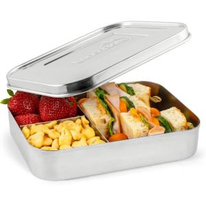 LunchBots Large Cinco Stainless Steel Lunch Container – Five Section Design Holds a Variety of Foods – Metal Bento Box – Dishwasher Safe – Stainless Lid(Stainless Steel)