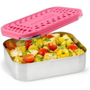 LunchBots Medium Uno Stainless Steel Sandwich Container – Open Design for Wraps – Salads or a Small Meal – Eco-Friendly – Dishwasher Safe and BPA-Free – Stainless Steel(Pink Dots)