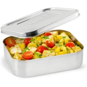 LunchBots Medium Uno Stainless Steel Sandwich Container – Open Design for Wraps – Salads or a Small Meal – Eco-Friendly – Dishwasher Safe and BPA-Free – Stainless Steel(Stainless Bundle)