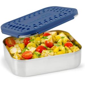 LunchBots Medium Uno Stainless Steel Sandwich Container – Open Design for Wraps – Salads or a Small Meal – Eco-Friendly – Dishwasher Safe and BPA-Free – Stainless Steel(Blue Dots)
