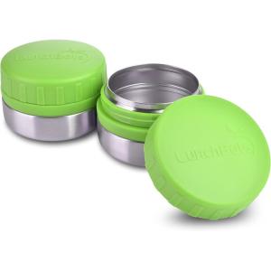 LunchBots Rounds Leak Proof 4 oz. Stainless Snack Container Jar, Set of 2, Green Lids(Green)