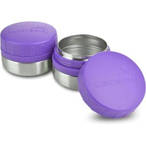LunchBots Rounds Leak Proof 4 oz. Stainless Snack Container Jar, Set of 2, Green Lids(Purple)