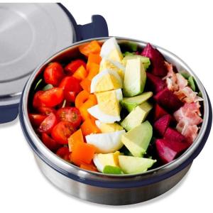 LunchBots Salad Bowl Lunch Container – 3 Cup – Leak Proof Lid – Stainless Steel Inside – Not Insulated – BPA Free, Dishwasher Safe – Navy – 3 cup
