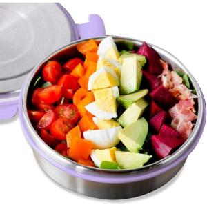 LunchBots Stainless Steel Salad Bowl with Click On Lid Lunch Containers Reusable Lunch Container with a 3 Cup Capacity – 24oz, Lavender Lid(Lavender)