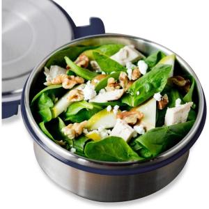 LunchBots Stainless Steel Salad Bowl with Click On Lid Lunch Containers Reusable Lunch Container with a 3 Cup Capacity – 24oz, Lavender Lid(Navy)