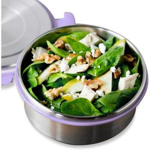 LunchBots Stainless Steel Salad Bowl with Click On Lid Lunch Containers for Adults and Children Reusable Lunch Container with a 4 Cup Capacity – 32oz, Lavender Lid