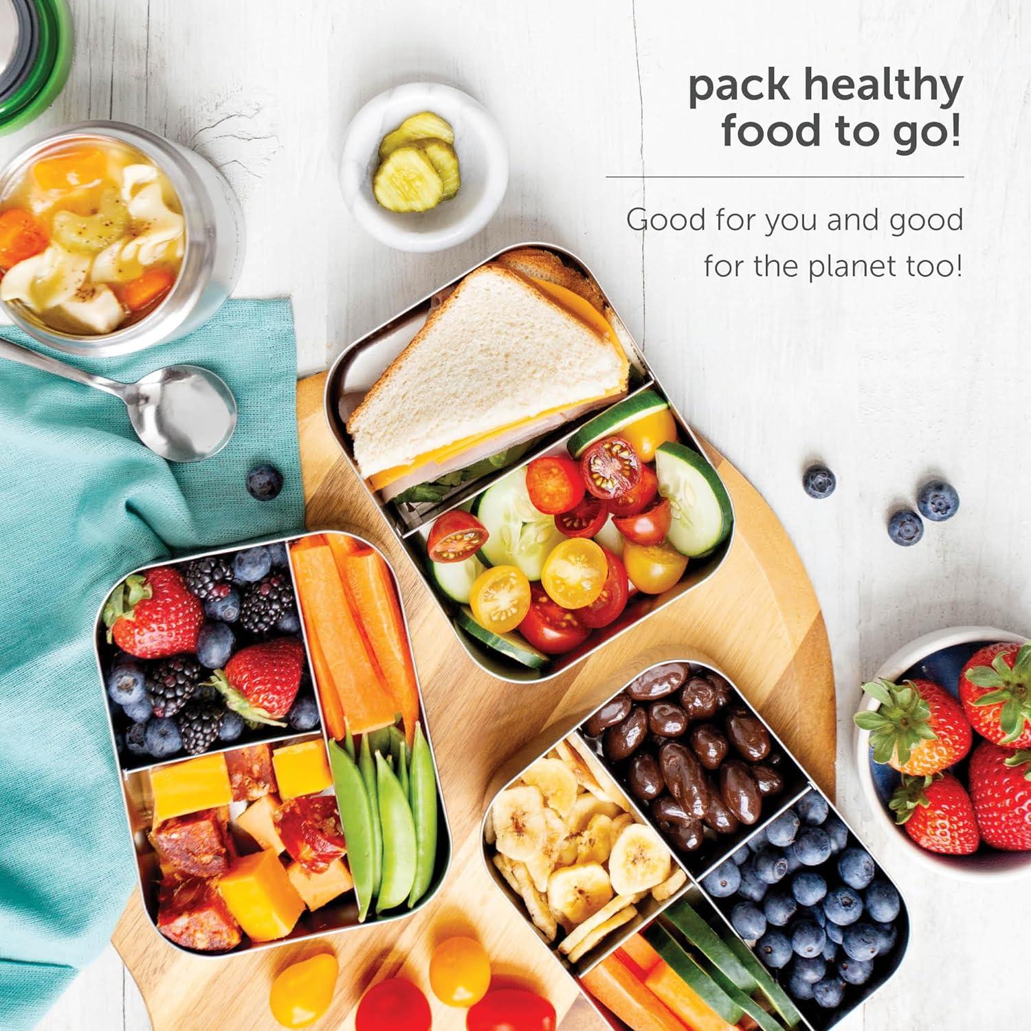 imageLunchBots Small Protein Packer Bento Box Extra Small Divided Stainless Steel Snack Container 4 Sections for 12oz of Nuts Meat Cheese Finger Foods Dishwasher Safe Stainless Lid2 Section