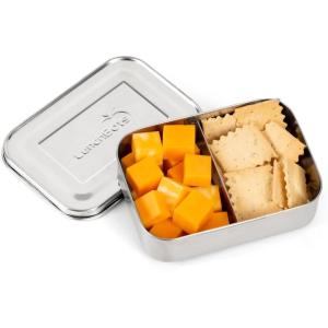 LunchBots Small Protein Packer Bento Box – Extra Small Divided Stainless Steel Snack Container – 4 Sections for 1-2oz of Nuts, Meat, Cheese, Finger Foods – Dishwasher Safe – Stainless Lid(2 Section)