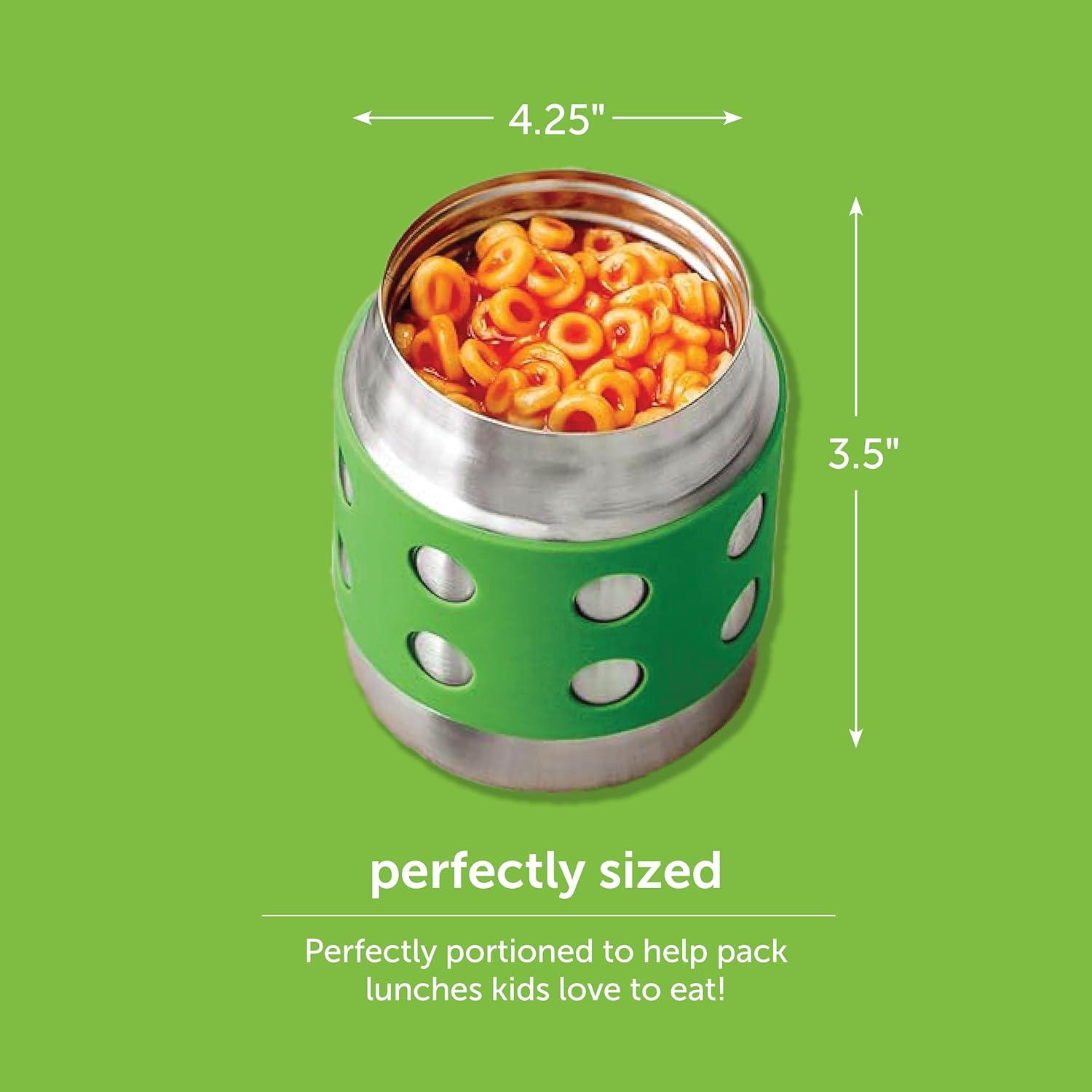 imageLunchBots Thermal 8 oz Triple Insulated Thermo Hot 6 Hours or Cold 12 Hours Leak Proof Thermo Soup Jar All Stainless Interior Navy Lid Green Dots