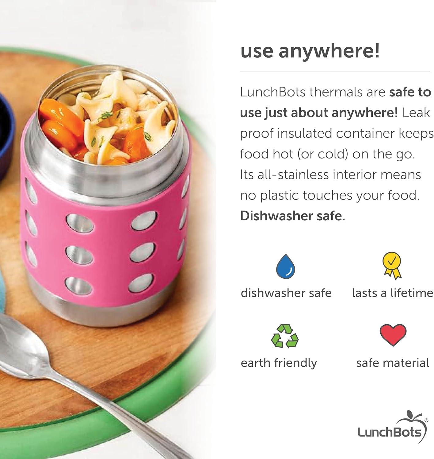 imageLunchBots Thermal 12 oz Triple Insulated Thermo Hot 6 Hours or Cold 12 Hours Leak Proof Thermo Soup Jar All Stainless Interior Navy Lid Pink DotsPinkNavy