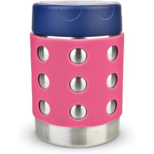 LunchBots Thermal 12 oz Triple Insulated Thermo – Hot 6 Hours or Cold 12 Hours – Leak Proof Thermo Soup Jar – All Stainless Interior – Navy Lid – Pink Dots(Pink-Navy)