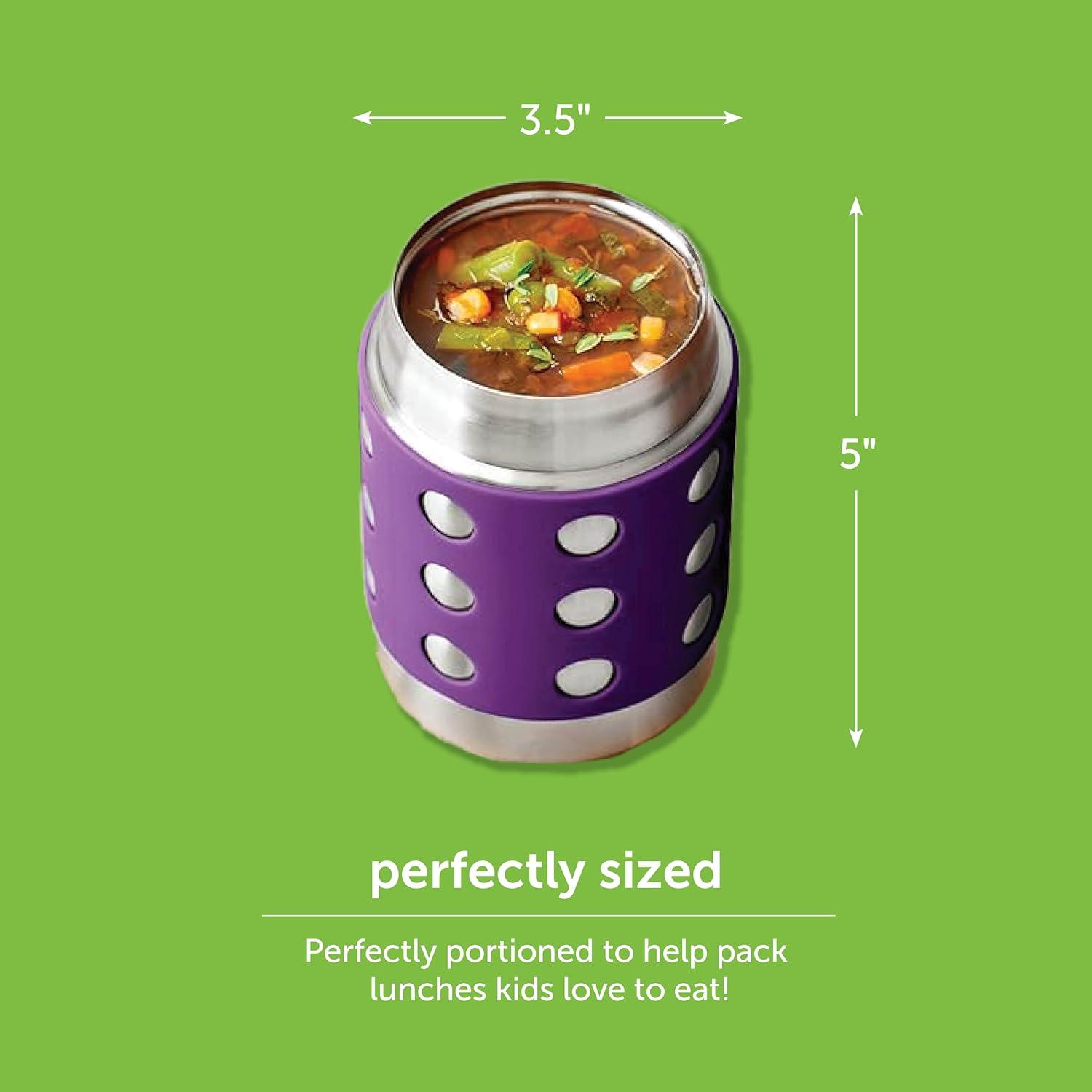 imageLunchBots Thermal 12 oz Triple Insulated Thermo Hot 6 Hours or Cold 12 Hours Leak Proof Thermo Soup Jar All Stainless Interior Navy Lid Purple DotsPurpleNavy