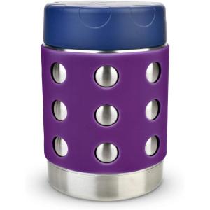 LunchBots Thermal 12 oz Triple Insulated Thermo – Hot 6 Hours or Cold 12 Hours – Leak Proof Thermo Soup Jar – All Stainless Interior – Navy Lid – Purple Dots(Purple-Navy)
