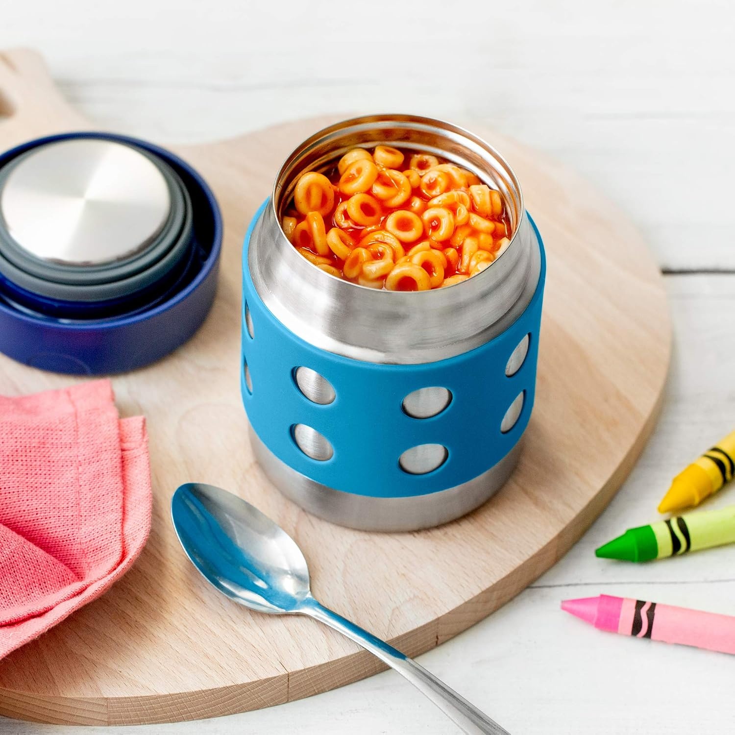 image:imageLunchBots Thermal 8 oz Insulated Stainless Food Jar Aqua DotsAquaNavy