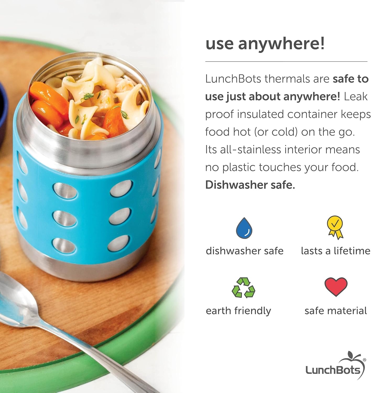 image:imageLunchBots Thermal 8 oz Insulated Stainless Food Jar Aqua DotsAquaNavy