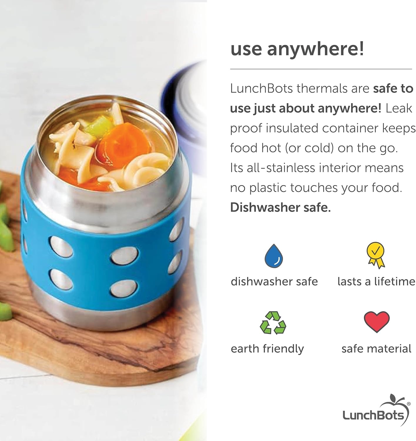 image:imageLunchBots Thermal 8 oz Insulated Stainless Food Jar Aqua DotsAquaNavy