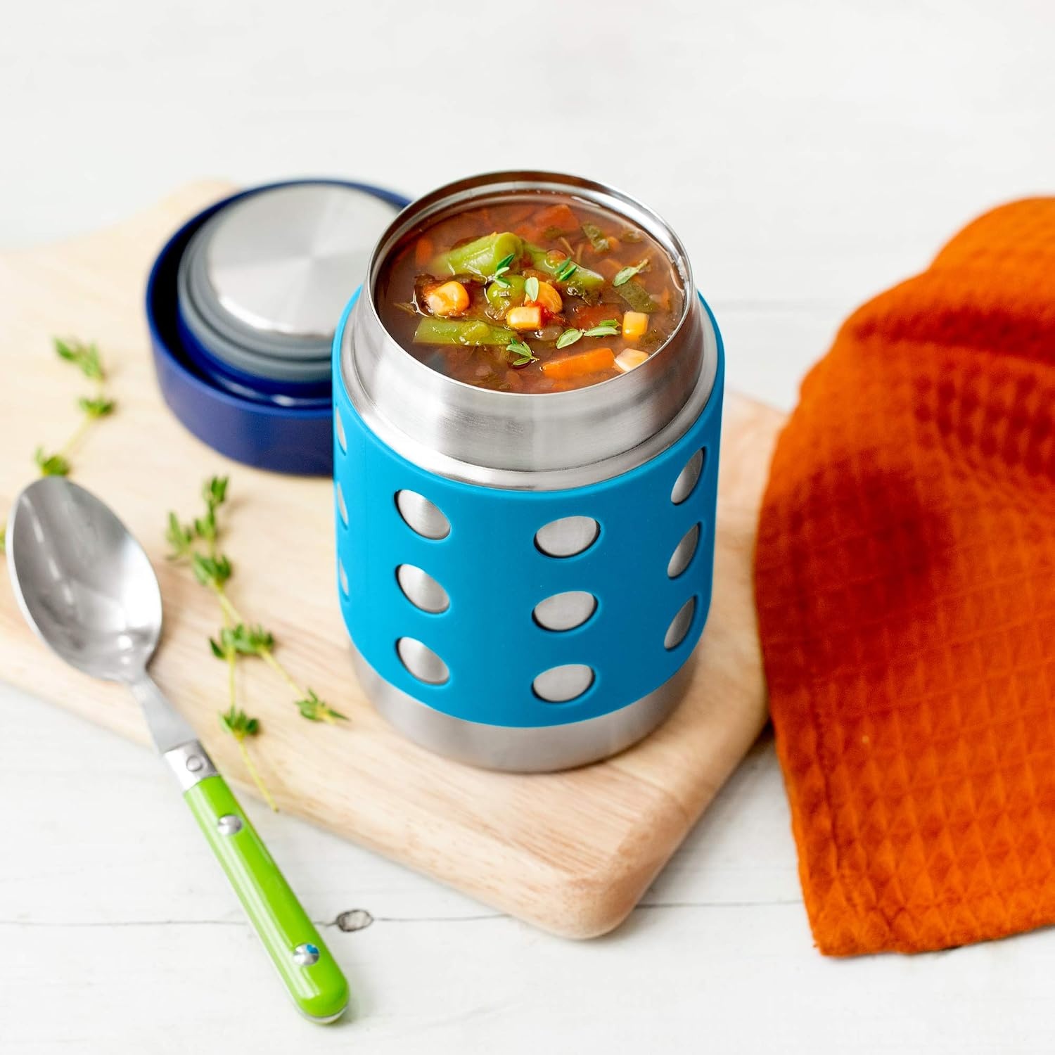 image:imageLunchBots Thermal 8 oz Insulated Stainless Food Jar Aqua DotsAquaNavy